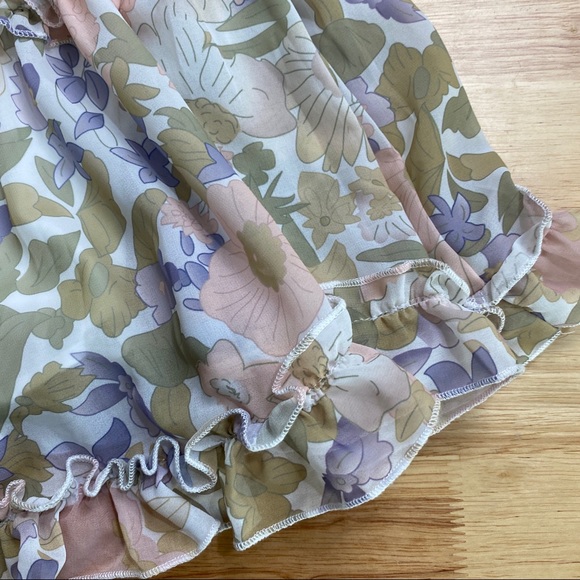 DOTTI Pastel Floral Print Bell Sleeve Backless Ruffle Trim Mini Dress Size AU 12 - Picture 8 of 10